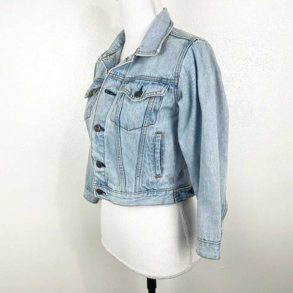 Vintage 90s Hard Rock Cafe Orlando Cropped Denim Jacket Youth 8 Embroidered Kids